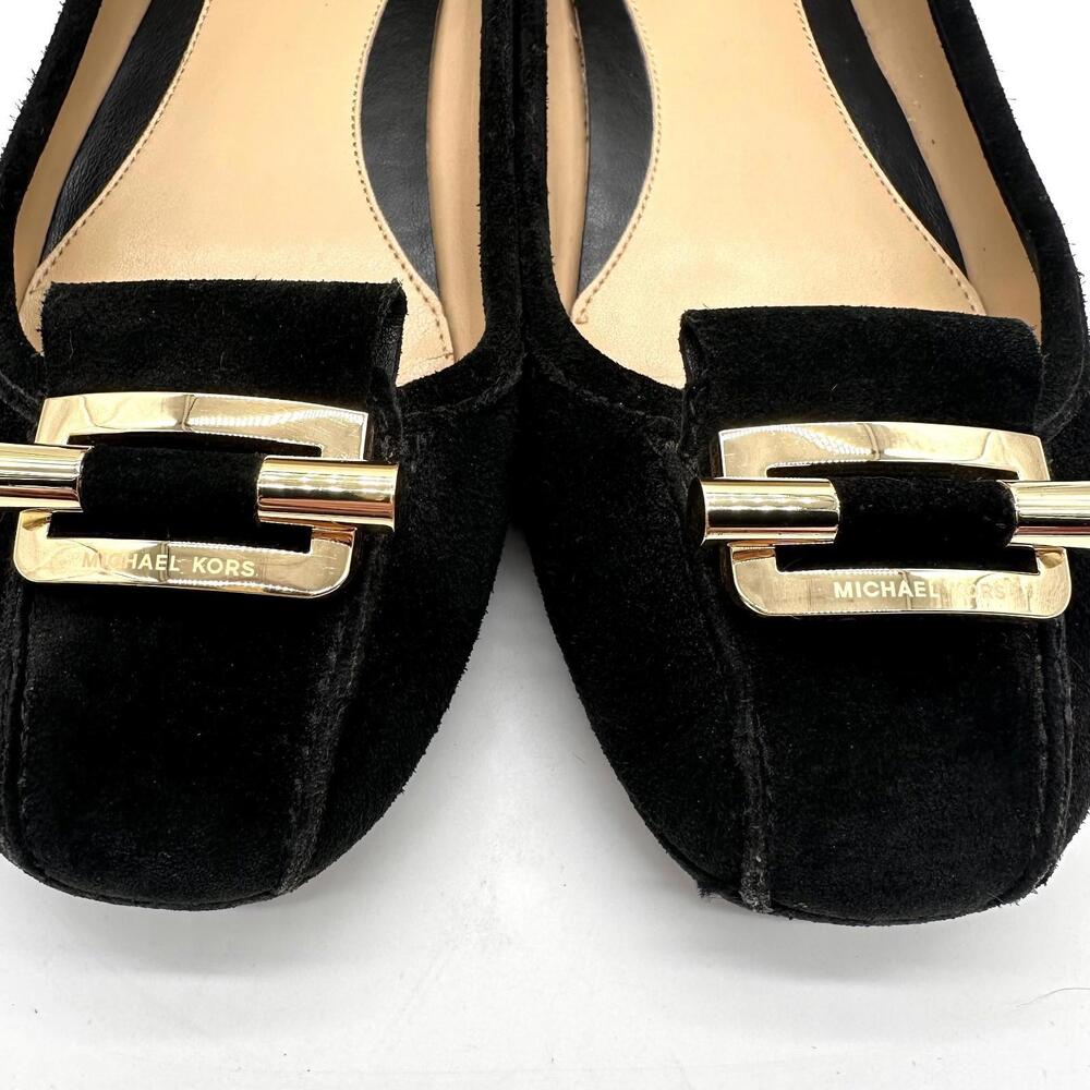 Michael Kors Gloria Black Suede Gold Accent Ballet Flat Moccasin Shoes 6.5 - Picture 2 of 9
